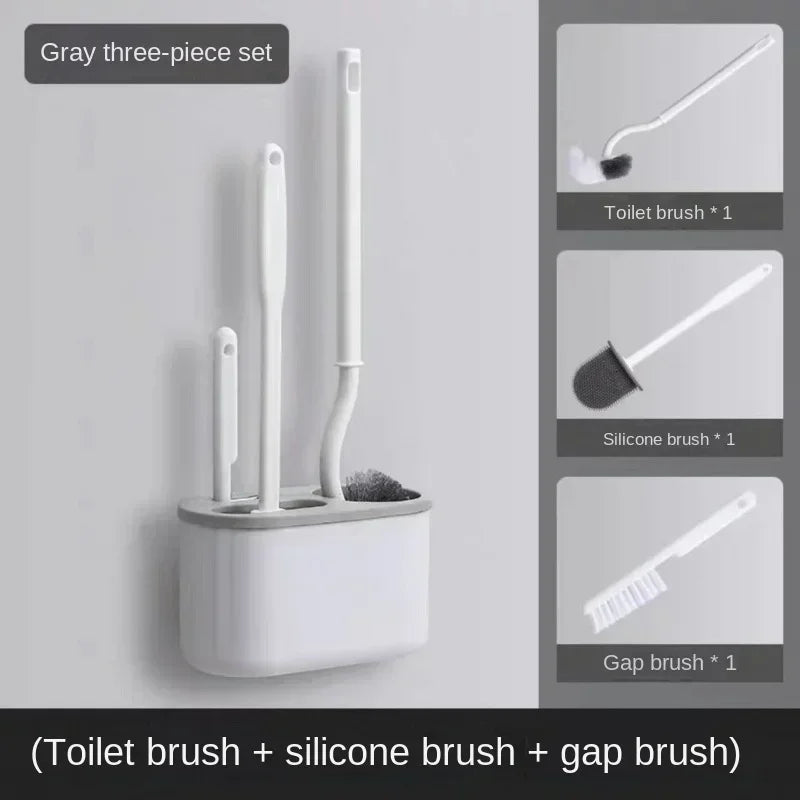 3 In1 Toilet Brush Silicone Wall Mounted Multi-functional Cleaning Tools with Bracket Home Bathroom Accessories Sets Wc New