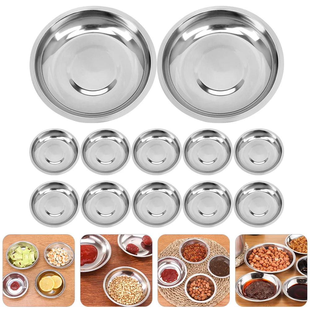 12 Pcs Stainless Steel Plate Prep Bowls for Cooking Sauce Dipping Cups Condiment Dish Dishes Metal Tableware