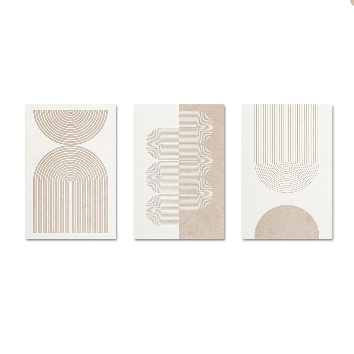 3pcs Modern Geometric Abstract Canvas Prints Poster Neutral Beige Europe Art Style for Living Room Home Decor Art Poster Gifts