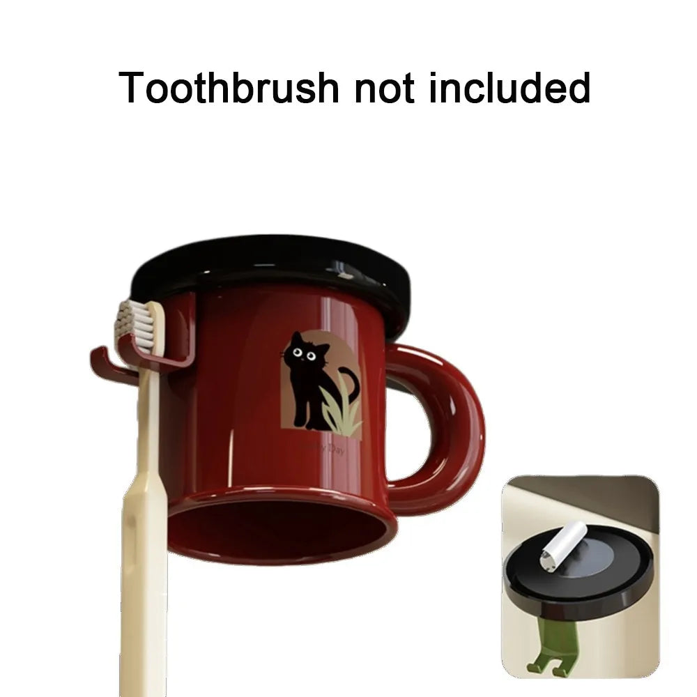 Plastic Inverted Toothbrush Cup Rack Dustproof Space Saving Magnetic Mouthwash Cup Set Wall-Mounted with Toothbrush Holder