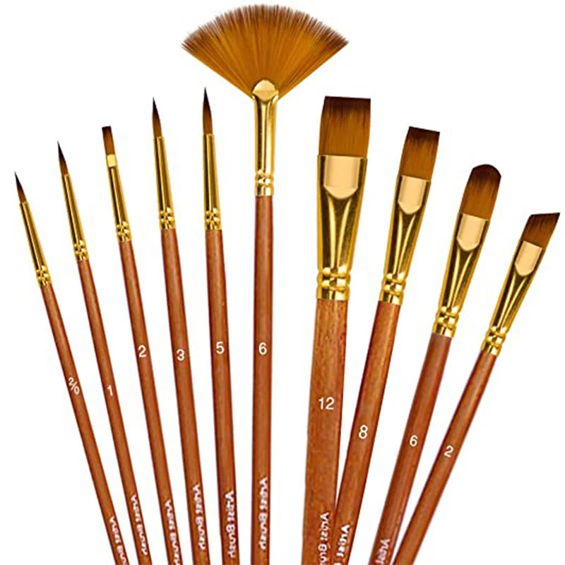10Pcs Paint Brushes Set Nylon Hair Brush for Acrylic Painting Oil Watercolor Paint  DIY Kid Student Artistic Brush Art Supplies