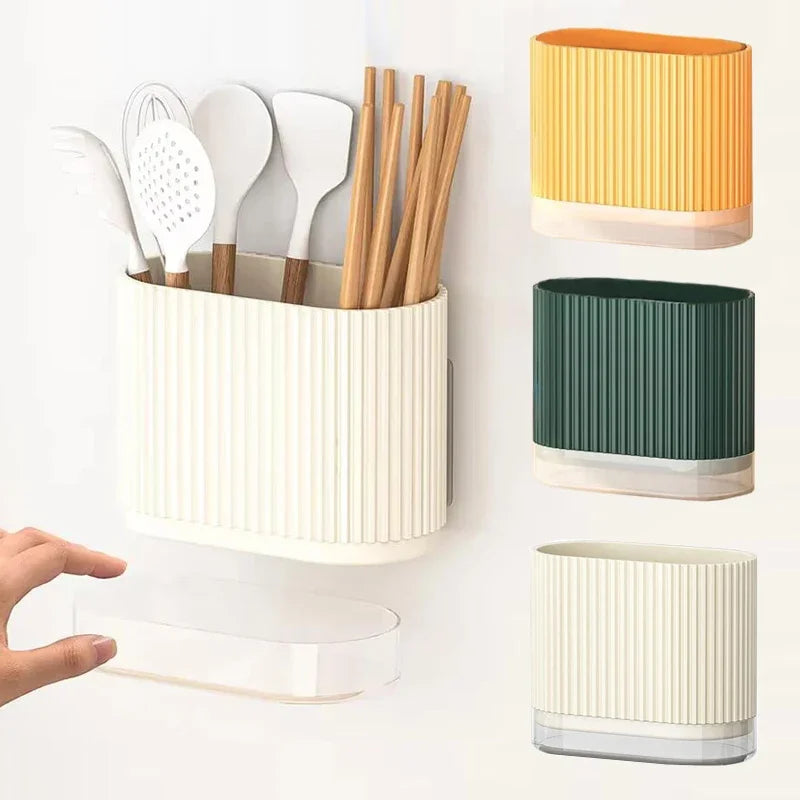 Household Kitchen  Spoon Storage Box Chopstick Holder Drain Rack Wall Mounted Non Perforated Countertop Tableware Chopstick Cage