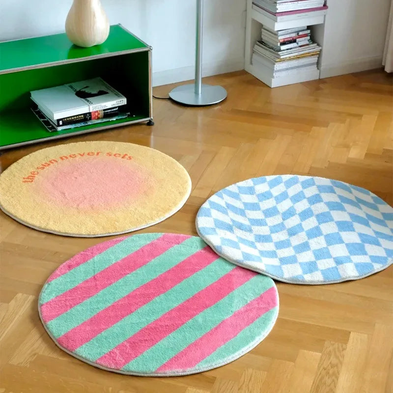 Irregular Checkerboard Round Rug Simple Design Solid Color Fashion Playmat for Bedroom Living Room Circle Carpet
